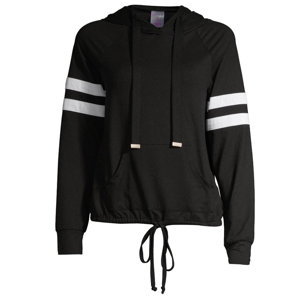 Juniors No Boundaries Cinched Waist Varsity Hoodie BLACK Size Small Large XL NWT